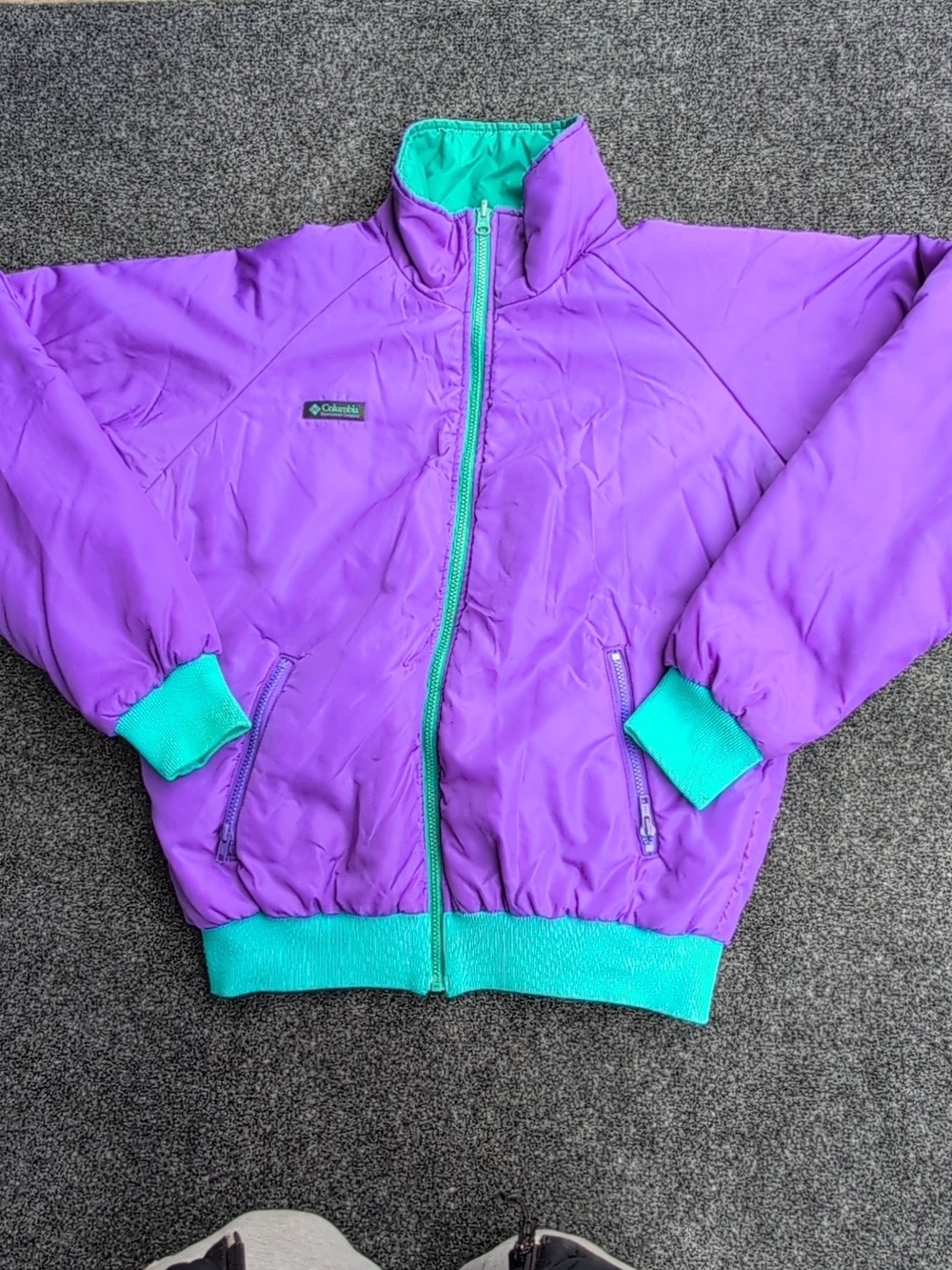 Vtg Columbia Jacket Mens Medium Purple Teal Reversible Insulated Puffer Coat 90s